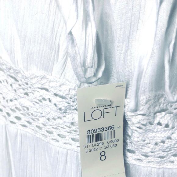 Ann Taylor LOFT NEW Size 8 Crochet Eyelet Tie Top Tiered White Midi Dress - Picture 4 of 10